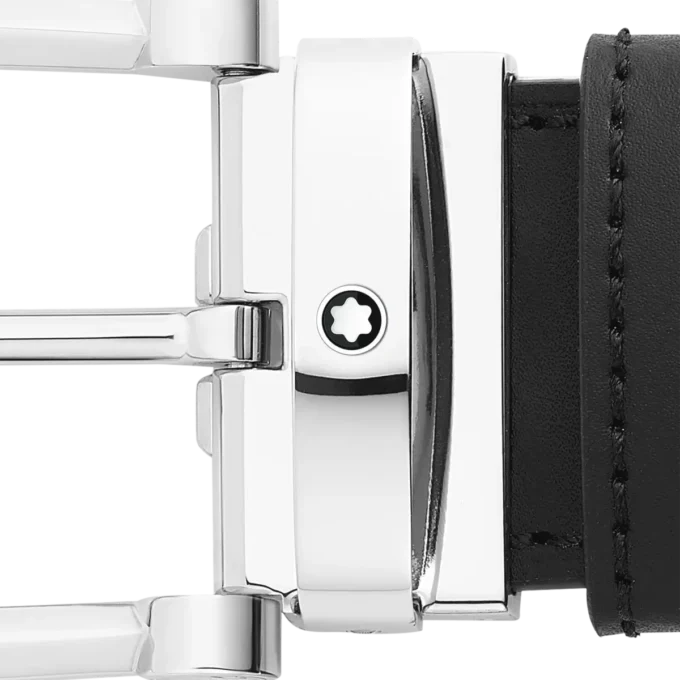 Hebilla de herradura negra/marrón Cinturón de cuero reversible de 35 mm