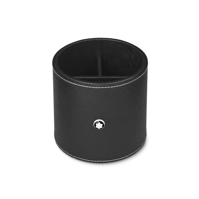 Portabolígrafos redondo de cuero negro