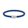 Pulsera de acero con cierre de 3 anillas y cuero azul