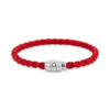 Pulsera de acero con cierre de 3 anillas y cuero rojo