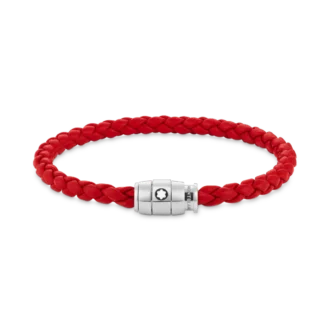 Pulsera de acero con cierre de 3 anillas y cuero rojo