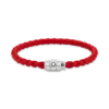 Pulsera de acero con cierre de 3 anillas y cuero rojo