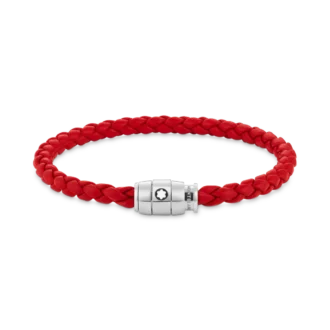 Pulsera de acero con cierre de 3 anillas y cuero rojo