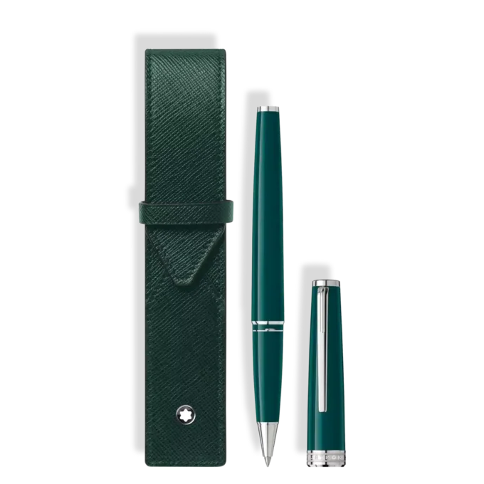 Set con roller PIX Deep Green y estuche para 1 bolígrafo Montblanc Envelope.